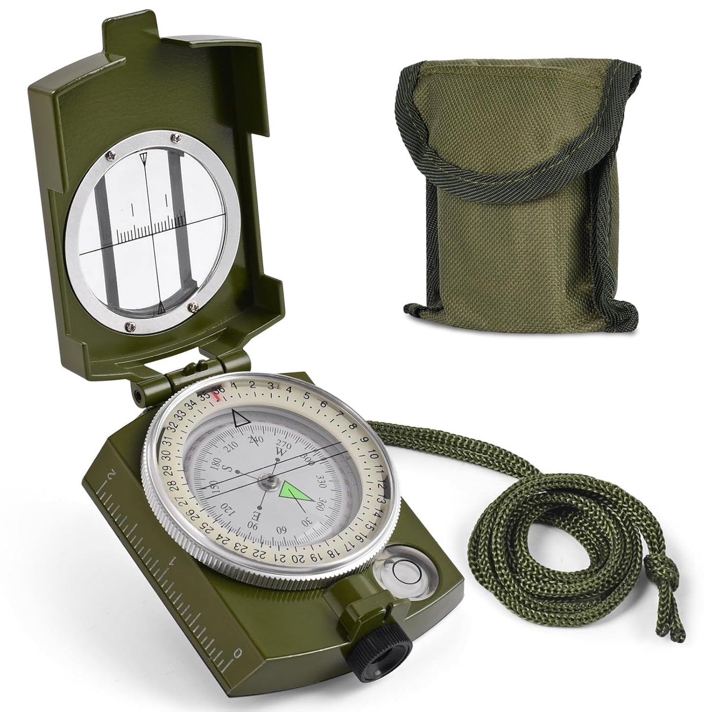 Real Instruments Compass K4580, High Accuracy Waterproof Military Compass with Carrying Bag Lensatic Sighting Waterproof and Shakeproof Compass Army Green Suitable for Camping Hiking