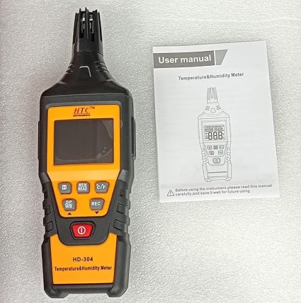 Real Instruments HTC HD-304 Advanced Temperature and Humidity Meter with Dew Point and Wet Bulb Measurements, Large Backlit LCD, Fast Response Time, and Data Logging Capability for HVAC, Industrial, and Environmental Applications