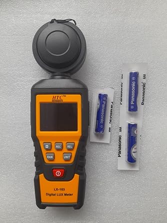 HTC Digital Lux Meter Model LX-103 for Precise Illuminance Measurement with a Wide Range of 0 to 200,000 Lux, High Accuracy, Large LCD Display with Backlight and Bar Graph, Data Hold Function and Auto Power-Off, LX-103