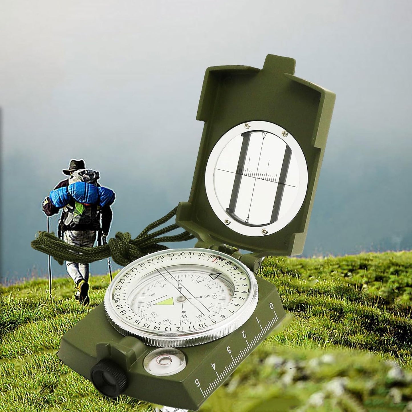 Real Instruments Compass K4580, High Accuracy Waterproof Military Compass with Carrying Bag Lensatic Sighting Waterproof and Shakeproof Compass Army Green Suitable for Camping Hiking