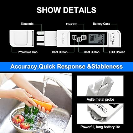 Real Instruments Digital TDS & EC Meter Water Quality Tester Temperature Meter, High Performance pen-Type Meter, Purity Tester, ATC Function, 1ppm Resolution, 0-9990 ppm | 4-digit display TDS Meter EC Meter For Ro Purifier (TDS EC)
