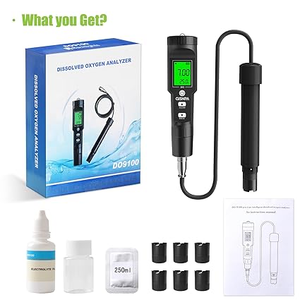 Real Instruments Dissolved Oxygen Meter with ATC, 0-40.00 mg/L Measurement Range, DO Meter with Electrode Filling Fluid and Anaerobic Water