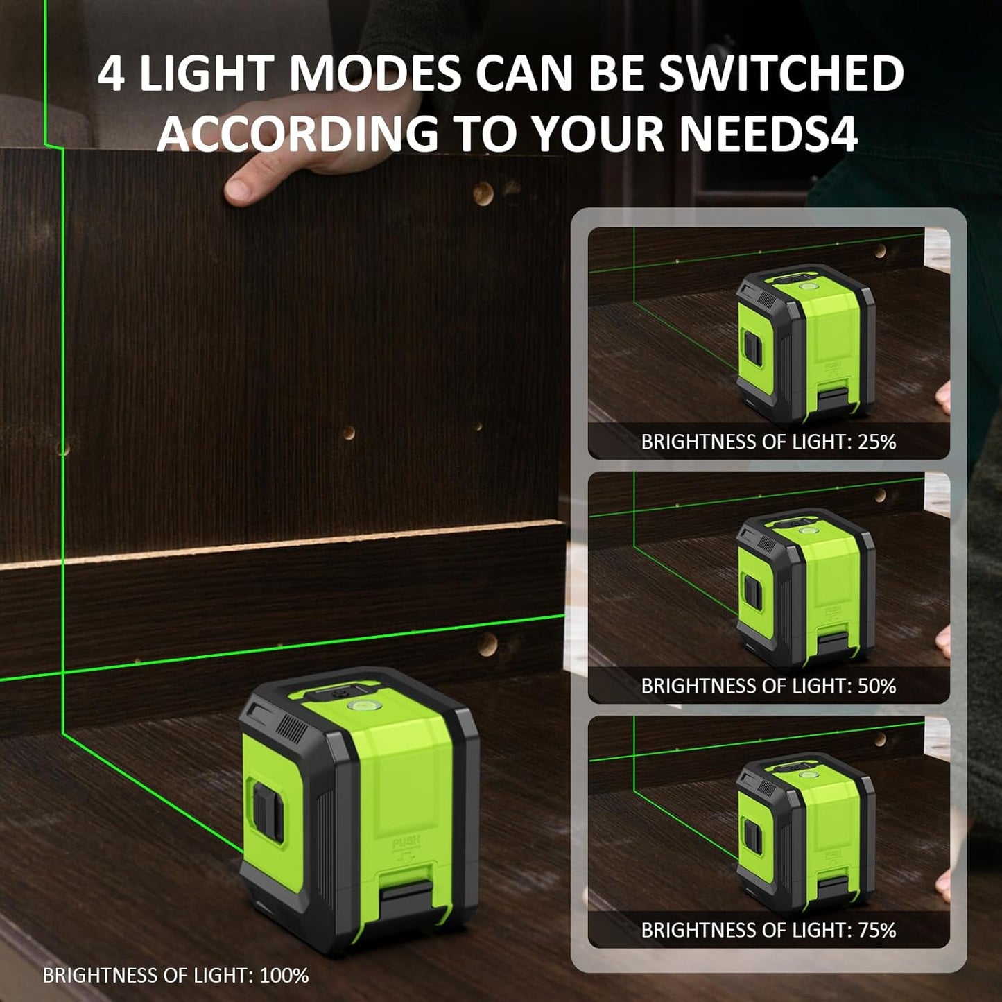 Real Instruments Self Leveling Laser Level, farway 100ft Green Cross Line Laser Level,3 Brightness Adjustable,IP54 Waterproof, 360° Magnetic Base and Battery Included