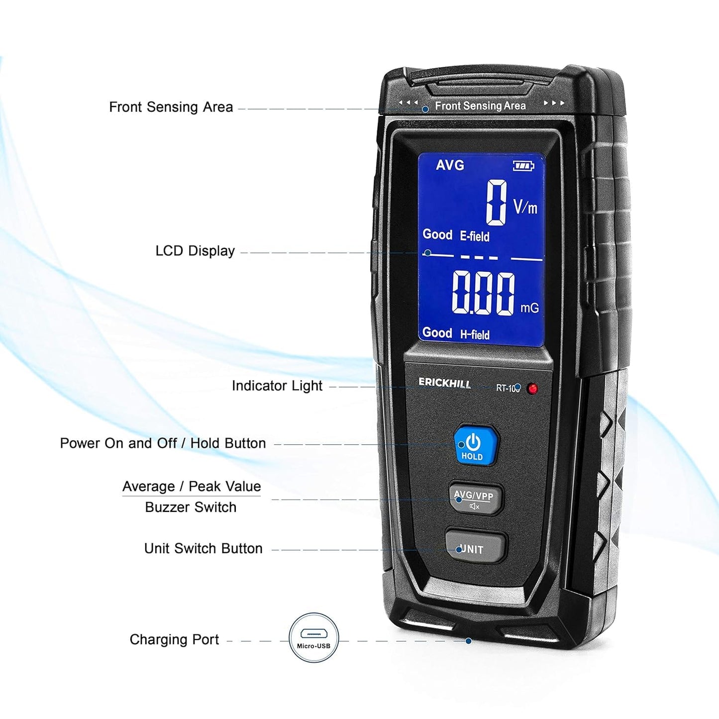 Real Instruments Emf Meter, Electromagnetic Radiation Tester,hand-held Mini Digital Backlight Lcd Emf Detector Sound And Light Alarm Great Tester For Home Emf Inspections, Office, Outdoor (RT-100)