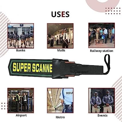 Real Instruments Handheld Metal Detector Wand,Security Wand,Safety Bars, Portable Adjustable Sound & Vibration Alerts, Detects Weapons Knivers Screw (High Sensitivity, Black) MD-3003B1