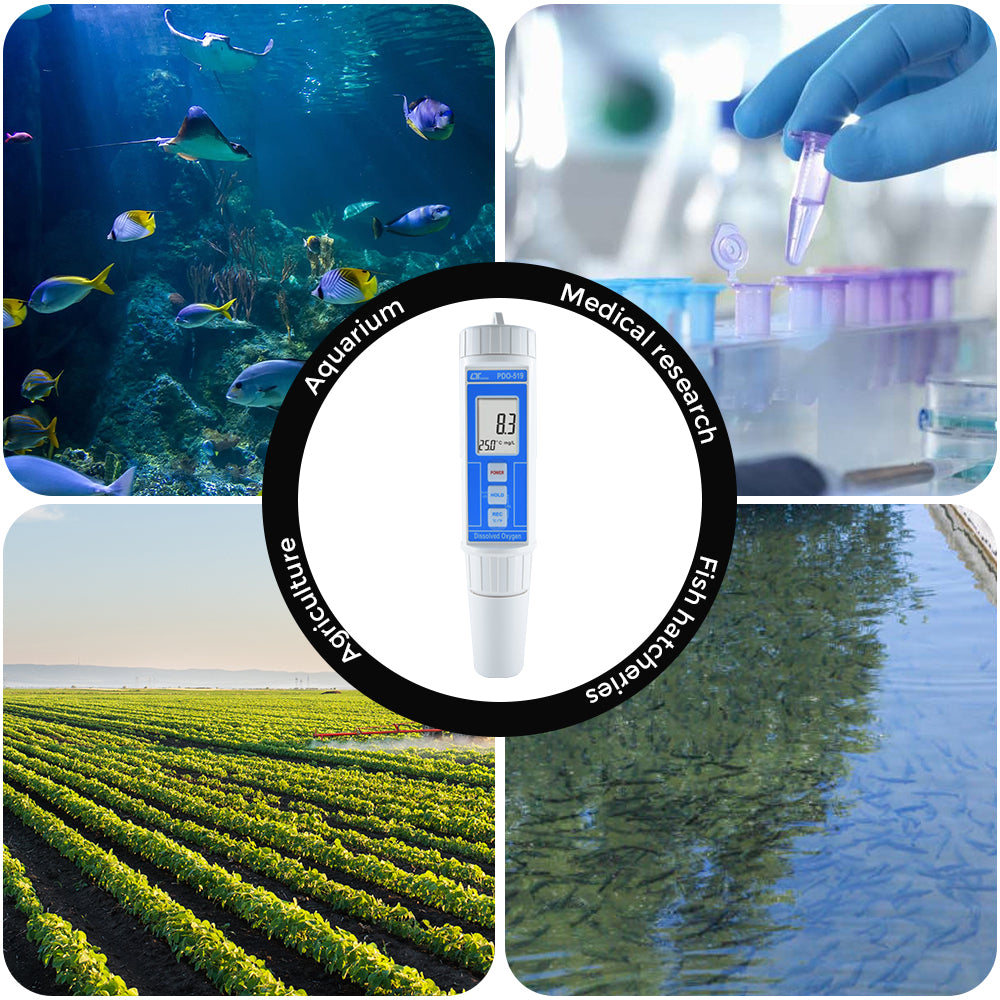 Lutron PDO-519 High-Precision Dissolved Oxygen Meter, Automatic Calibration, Polarographic Probe, Temperature Compensation, IP65 Splashproof Design for Water Quality Testing, Aquaculture, Environmental Monitoring & Laboratory Use