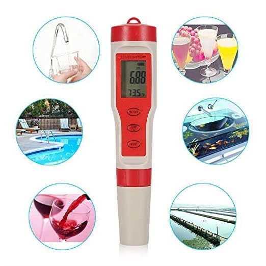 Real Instruments 4-IN-1 Water Quality Tester Pen Water Quality Analysis Instrument Waterproof PH/TDS/EC/Temperature Meter PH Meter TDS Meter With ATC Digital