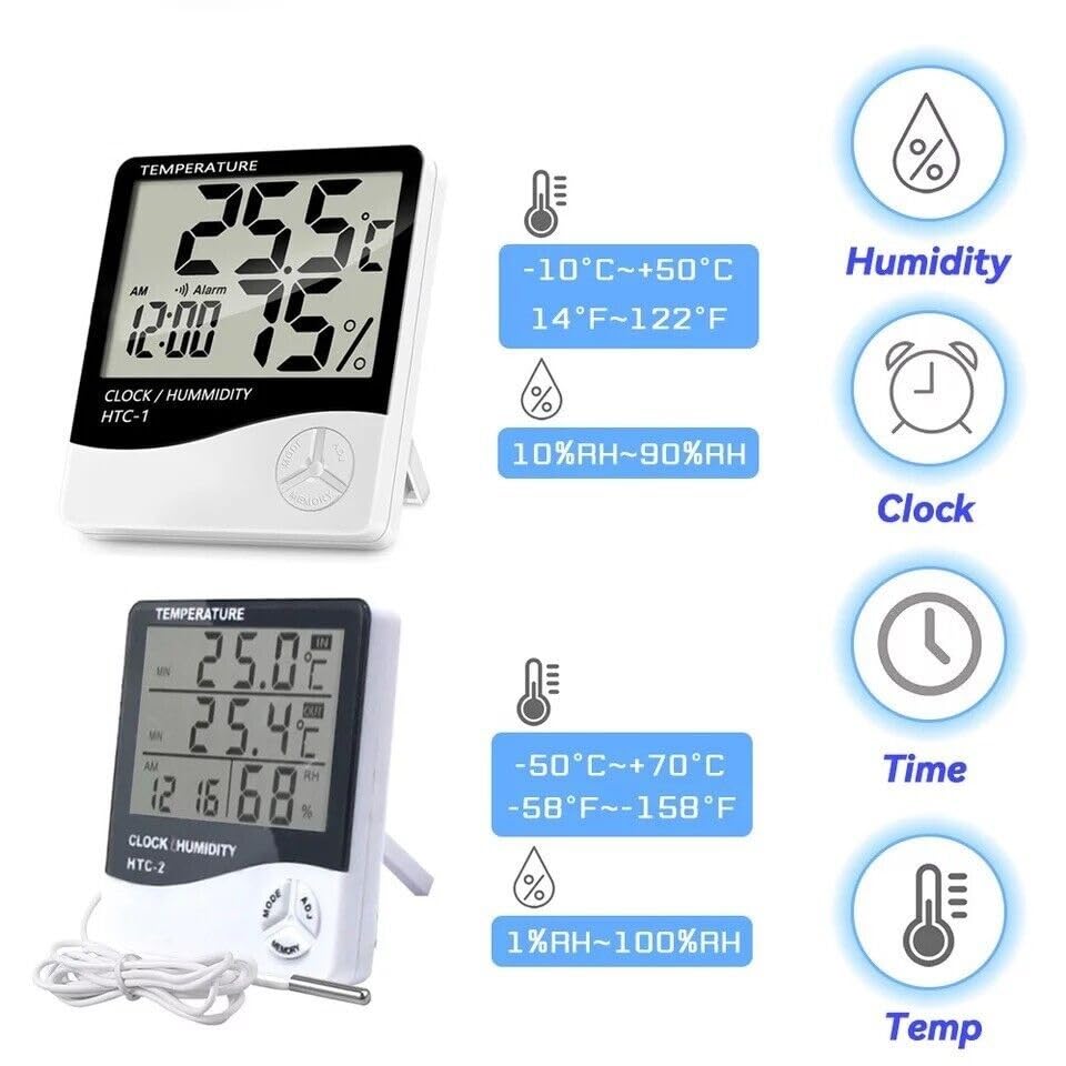 Real Instruments HTC-1 Digital Thermo Hygrometer with Indoor and Outdoor Temperature, Humidity Measurement, Time Display, Comfort Index, Memory Function, 12/24 Hour Clock, and Large LCD Screen for Home, Office, and Industrial Use