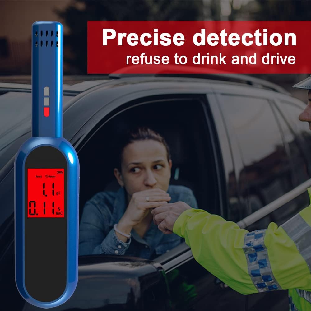 Real Instruments Digital Professional Alcohol Tester Breathalyzer Audible Alert Portable With LCD Display And Easily Rechargeable