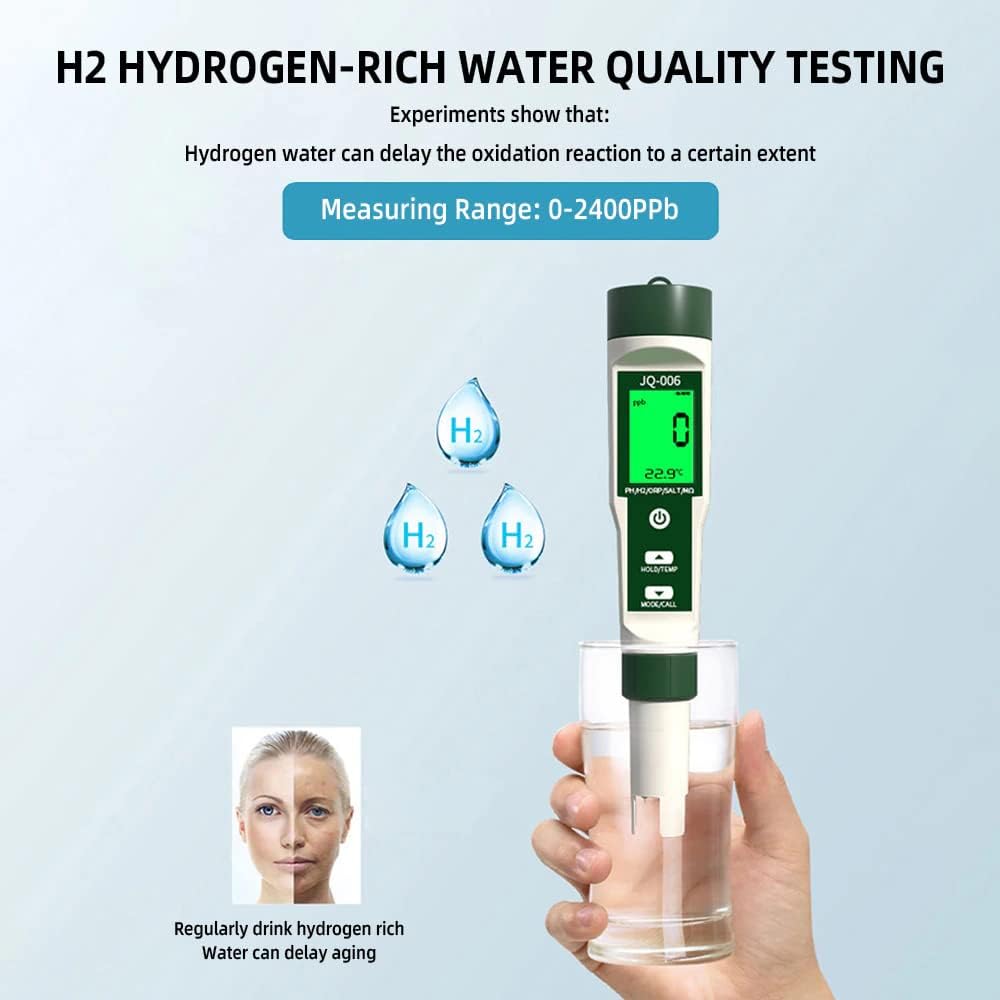 Real Instruments Digital pH Meter JQ-006, TDS/PH/ORP/EC/Temperature Tester 10 in 1 PH Meter with LCD Display, 4 Buffer Solutions for Drinking Water Monitoring