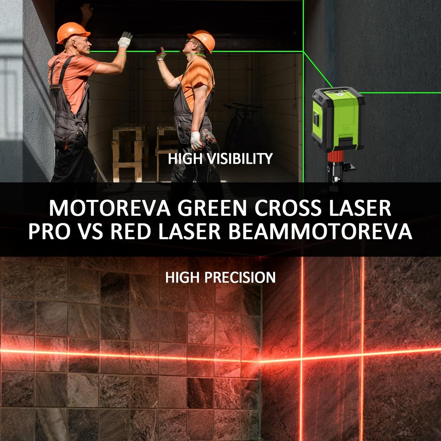 Real Instruments Self Leveling Laser Level, farway 100ft Green Cross Line Laser Level,3 Brightness Adjustable,IP54 Waterproof, 360° Magnetic Base and Battery Included