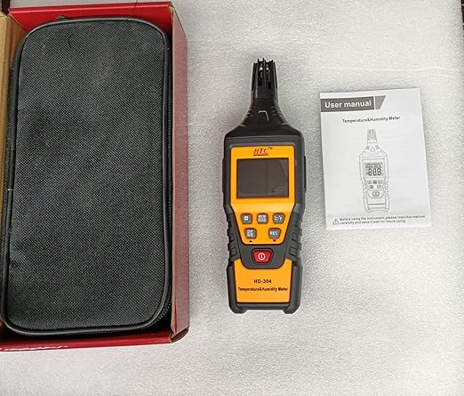 HTC HD-304 Advanced Temperature and Humidity Meter with Dew Point and Wet Bulb Measurements, Large Backlit LCD, Fast Response Time, and Data Logging Capability for HVAC, Industrial, and Environmental Applications