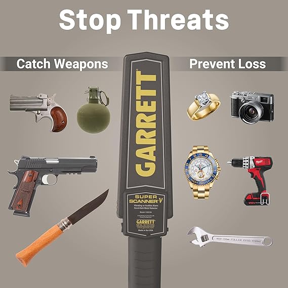 Garrett Hand Held Metal Detector 1165190 with High Sensitivity, 6.5 kHz Frequency, 10-Inch Detection Depth, Waterproof Multi-Tone Audio Alerts, LED Indicator Display for Treasure Hunting, Security Inspections & Outdoor Exploration