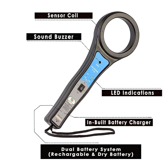 Real Instruments Gold Metal Detector For Detecting Gold On Person Body - Metal Detector For Jewellery Shop - Hand Held Metal Detector Scanner For Security - HHMD Metal Detector Gold Metal Detector Machine, MD-02