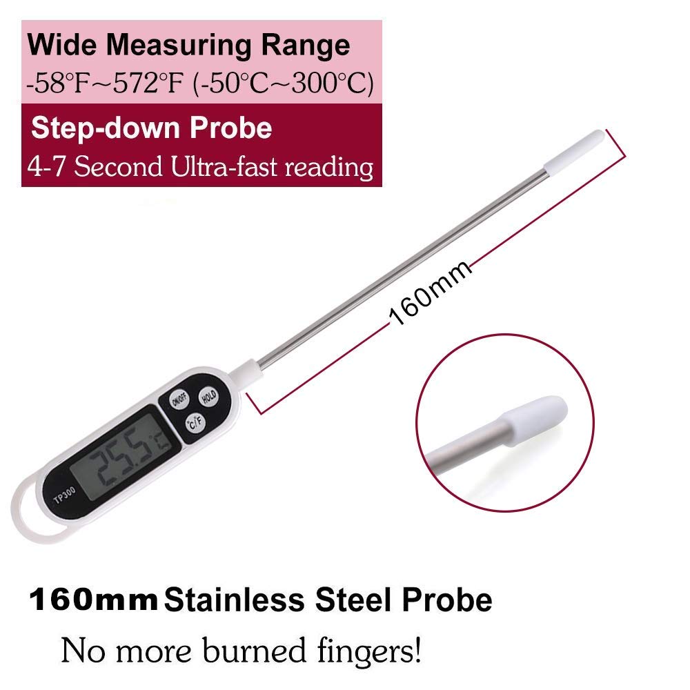 Real Instruments Digital Food Thermometer Kitchen BBQ Temperature Test TP300 High Precision Pen-Type Digital Thermometer with Wide Temperature Range, Stainless Steel Probe, and Rapid Measurement for Cooking, Laboratory, and Industrial Applications