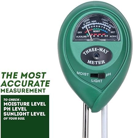 Real Instruments 3 in 1 Soil Moisture Sensor Meter, Soil pH Meter Water Monitor Hydrometer and Sunlight Sensor, Plant Moisture Meter for Gardening Farming Indoor Outdoor Use