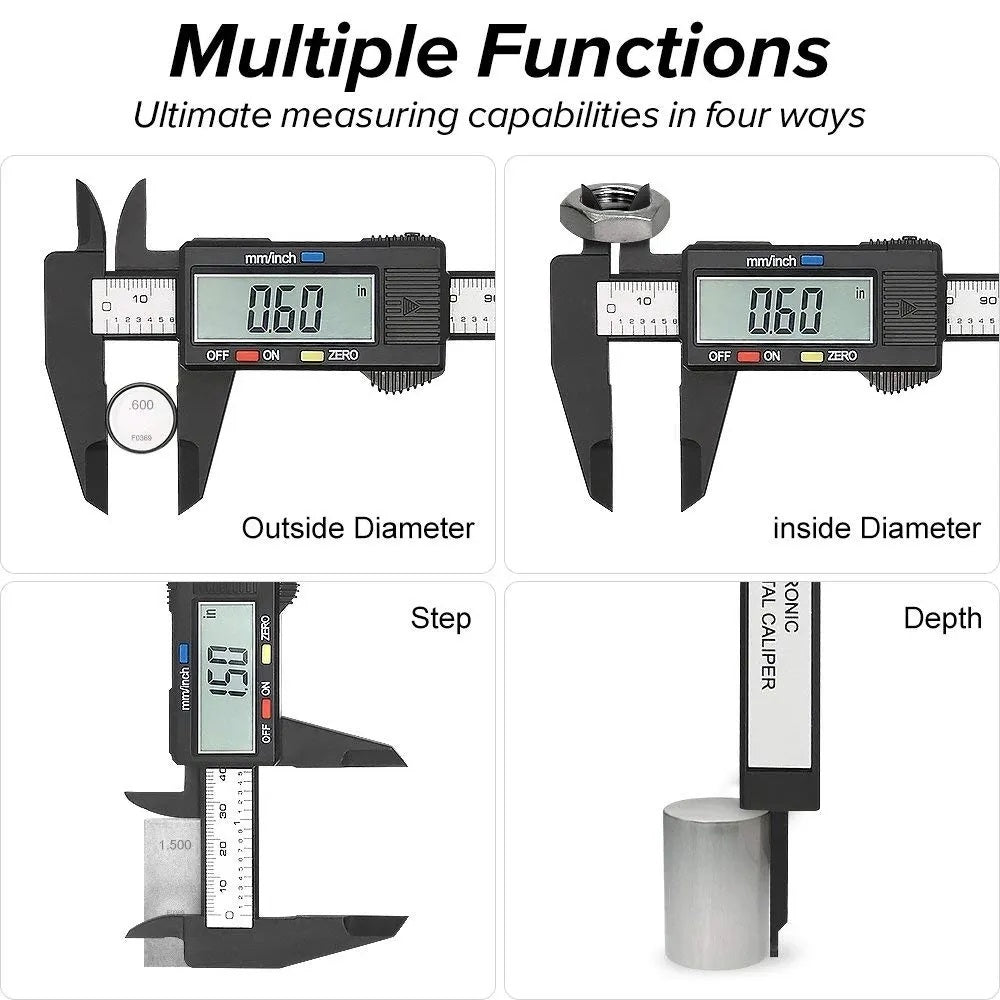 Real Intruments Digital Carbon Fiber Vernier Caliper 0-150mm (0-6 Inch), LCD Display, Dual Metric & Imperial Unit Conversion, Zero Reset Function & Lightweight Non-Magnetic Corrosion-Resistant Composite Material for Woodworking, Jewelry, DIY etc, VC-03