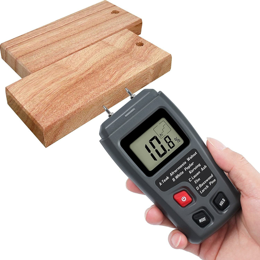 Real Instruments Two Pin-Type Handheld Digital Wood Moisture Tester Meter 0-99.9 Timber Damp Detector for Firewood Paper Humidity Measurer (2 Pins(Grey))
