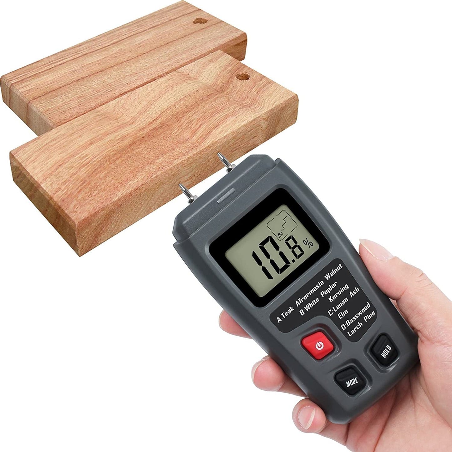 Real Instruments Two Pin-Type Handheld Digital Wood Moisture Tester Meter 0-99.9 Timber Damp Detector for Firewood Paper Humidity Measurer (2 Pins(Grey))