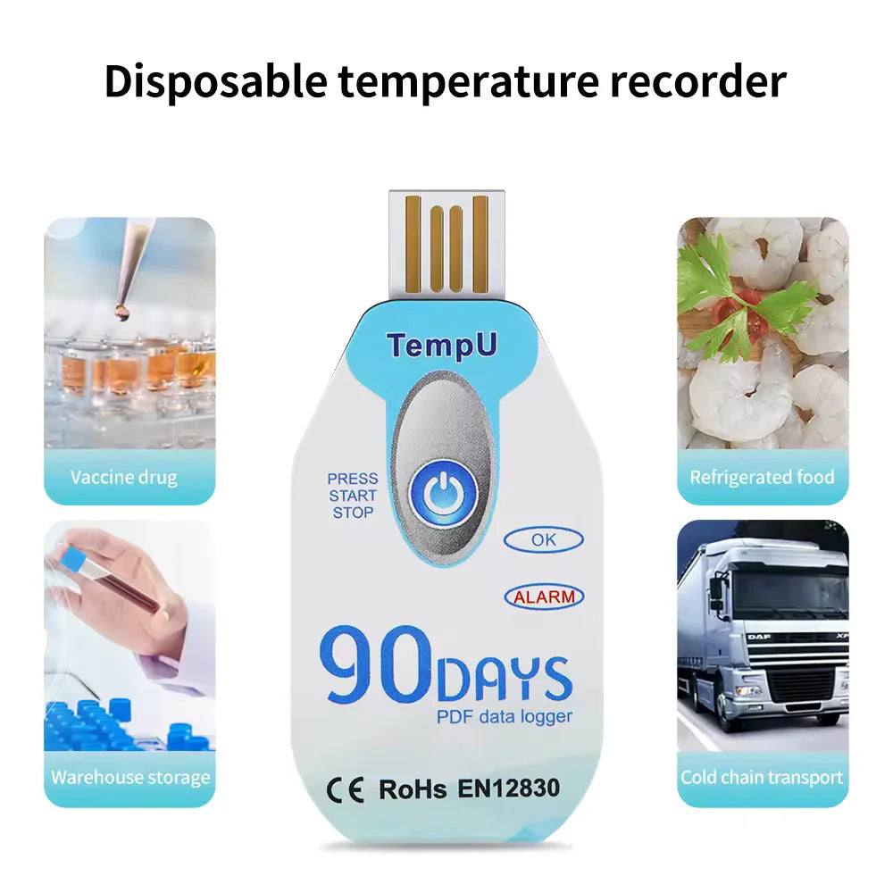 Real Instruments 90 Days Temperature Data Logger Disposable Temperature Recorder USB Single-Use Pdf Temperature Data Logger, TempU02-90