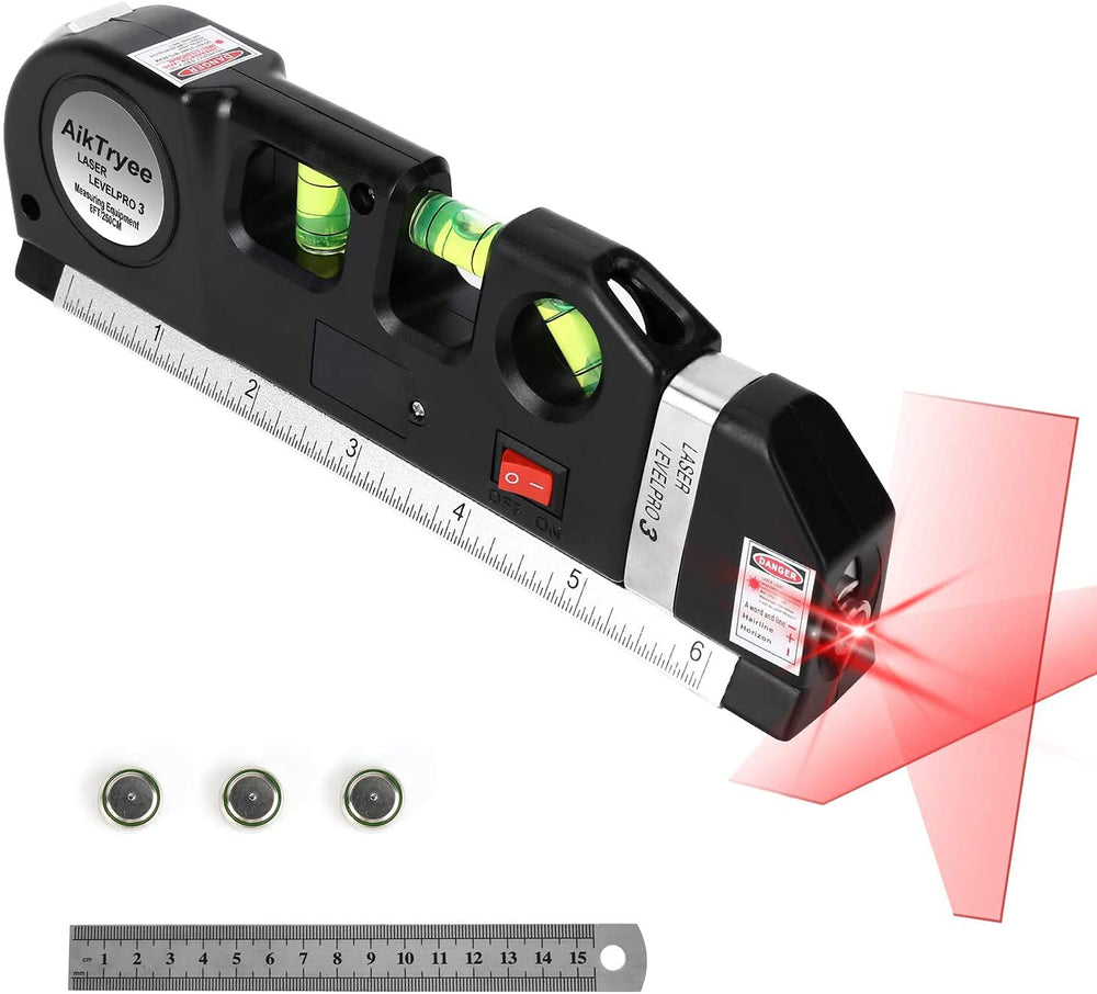 Real Instruments Laser Level Pro 3 – 3-in-1 Multipurpose Laser Level with Measuring Tape, Horizontal & Vertical Bubble Vials, Laser Line Projection for Accurate Alignment and Measurement – Ideal for Home, DIY & Professional Use
