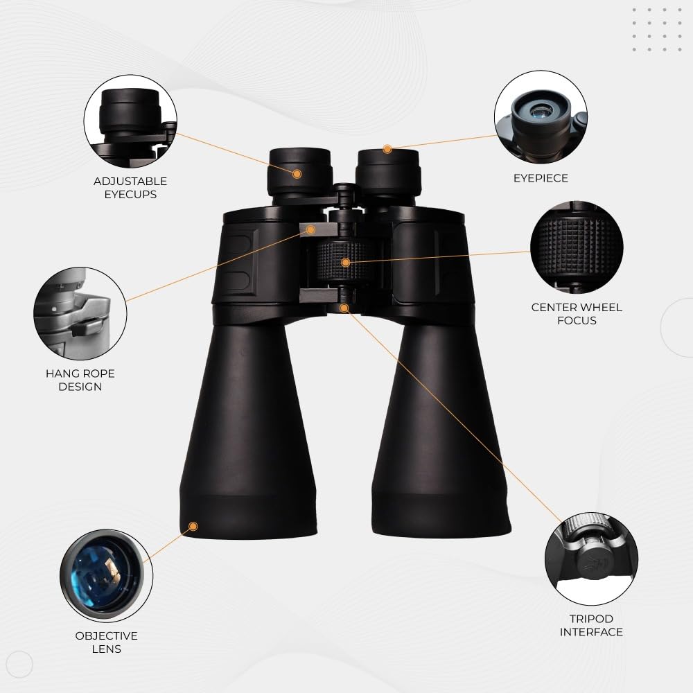 Real Instruments 15X70 Professional Binoculars - Ultra Sharp Focus, FMC Multi-Coated, BAK4 Prism, Lightweight, Tripod Compatible, Ideal for Bird watching, Wildlife & stargazing with Carrying Case