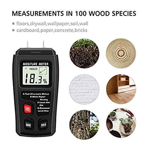 Real Instruments Two Pin-Type Handheld Digital Wood Moisture Tester Meter 0-99.9 Timber Damp Detector for Firewood Paper Humidity Measurer (2 Pins(Grey))