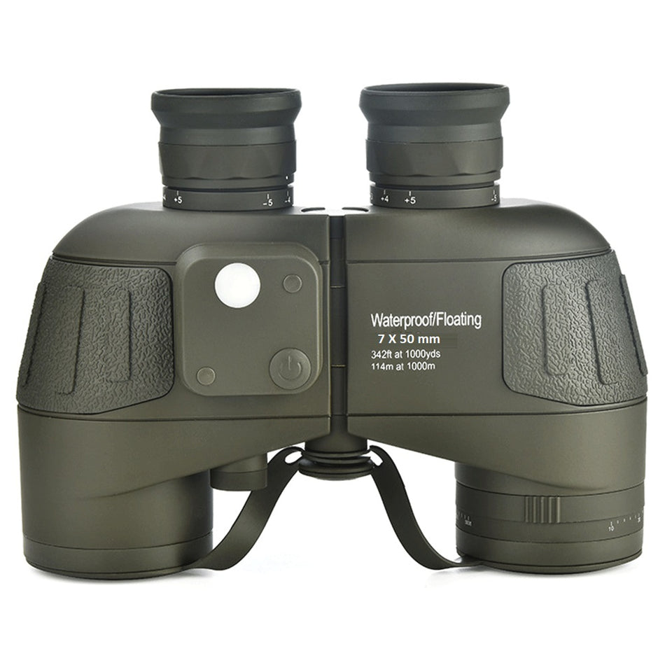 Real Instruments Military-Grade 7x50 Waterproof Binoculars with Built-in Compass & Rangefinder – Floating, Fog-Proof, Tactical Marine Optics