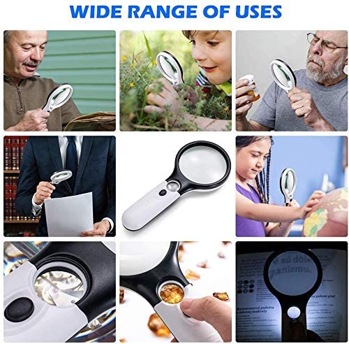 Real Instruments Magnifying Glasses with 3X & 45X Big Size Zoom Lense, 3 Led Light for Seniors, Reading, Kids, Eyelash Extensions | Microscope Lens, Coin Aimpoint (6902AB)