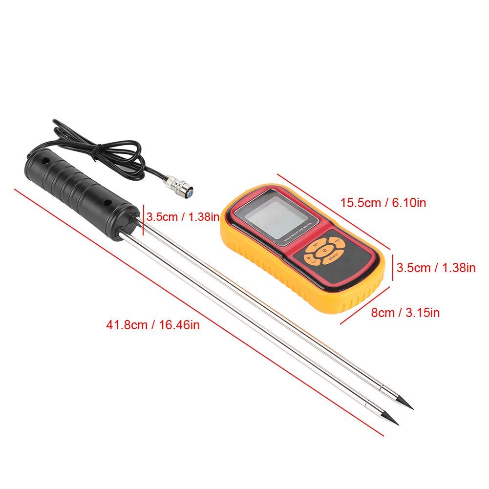 Real Instruments Grain Moisture Meter With Long Measuring Probe & Digital LCD Display For 8 Grains Moisture Testing Corn Soybean Wheat Rice Paddy Barley Fodder Rapeseed, Range 5~30% GMM-640