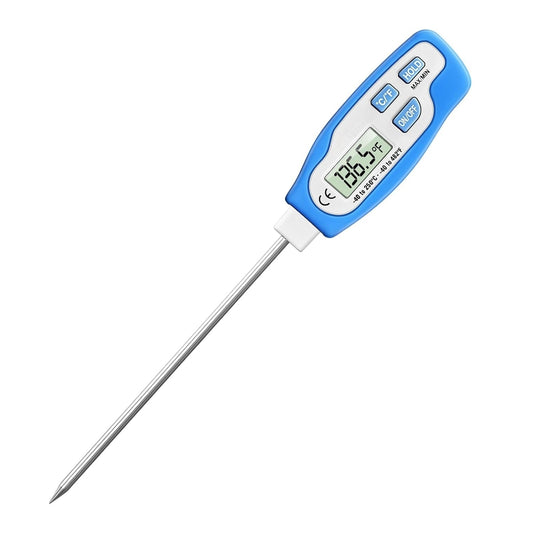 Real Instruments Instant Read Digital Meat Thermometer for Food, Bread Baking, Water, and Liquid. Waterproof and Long Probe with Meat Temp Guide for Cooking, Display with Backlit DTM-902