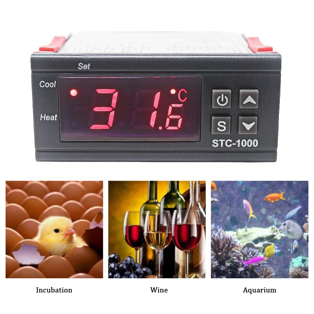 Real Instruments STC-1000 Temperature Controller Thermostat Incubator Electronic Digital Display Temperature Relay NTC Sensor (Upgraded -50° ~ 99°C) Multipurpose Controller With Sensor Probe