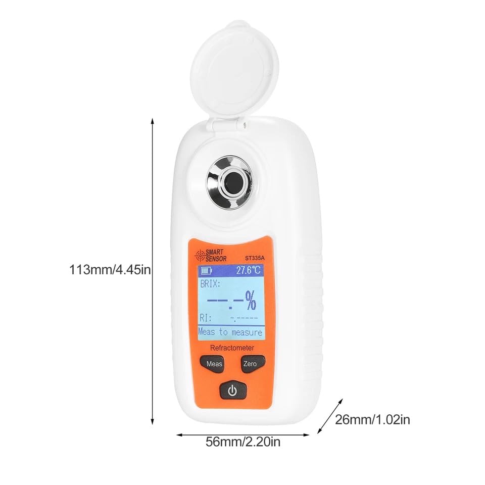 Real Instruments Digital Refractometer 0-35% Smart Sensor ST335A LCD Refractometer Handheld Honey Refractometer ATC Sugar Percent Tester Sugar Concentration Detector Sugar Solution Content Test Tool