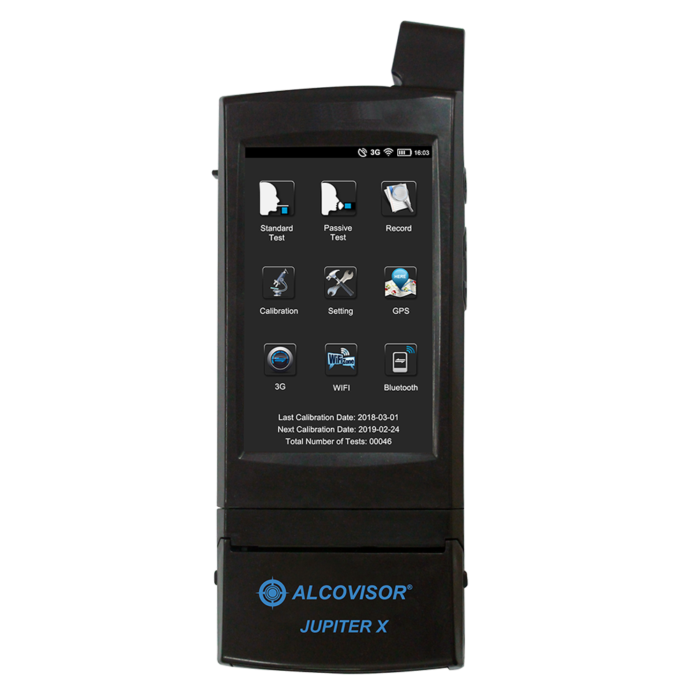 Real Instruments Jupiter X Professional Digital Alcohol Breath Tester with Advanced Fuel Cell Sensor Technology, 4.3-Inch Touchscreen Display, Built-in Camera, Thermal Printer, GPS Tracking, 4G Wi-Fi Connectivity, BAC & Large Data Storage Capacity, AT-09