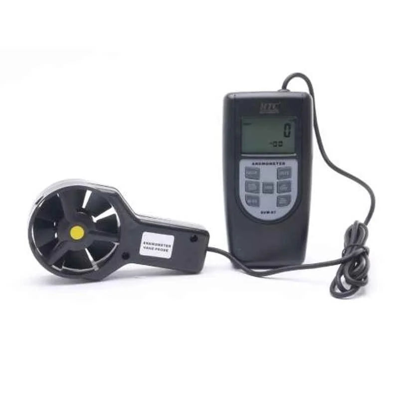 HTC AVM-07 High-Accuracy Digital Vane Anemometer with Large Backlit LCD Display, Multi-Unit Wind Speed and Airflow Measurement in m/s, km/h, ft/min, mph & knots, Temperature Sensing, Max/Min Recording, Data Hold Function, Auto Power Off