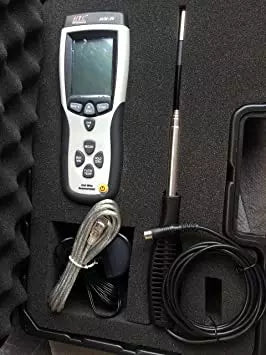 HTC AVM-08 Digital Hot Wire Anemometer with Telescopic Probe, Backlit LCD Display, Multi-Unit Wind Speed & Airflow Measurement in m/s, km/h, ft/min, mph & knots, Temperature Sensing, Max/Min Recording, Data Hold Function, Auto Power Off