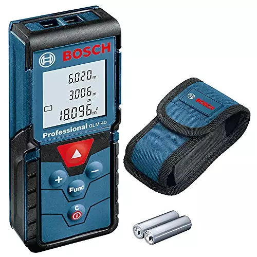 Bosch GLM 40 Professional Laser Distance Meter with High-Precision Measurement, 40m Range, Backlit LCD Display, Multiple Measurement Modes, and Durable Compact Design for Construction and Industrial Use, GLM 40