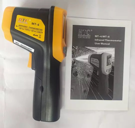HTC MT-6 High-Accuracy Infrared Thermometer Non-Contact Digital Laser Targeting, Adjustable Emissivity, Fast Response Time, Backlit LCD Display, and Precision Thermal Sensing for Industrial, Automotive, HVAC, Electrical & Laboratory, MT-6