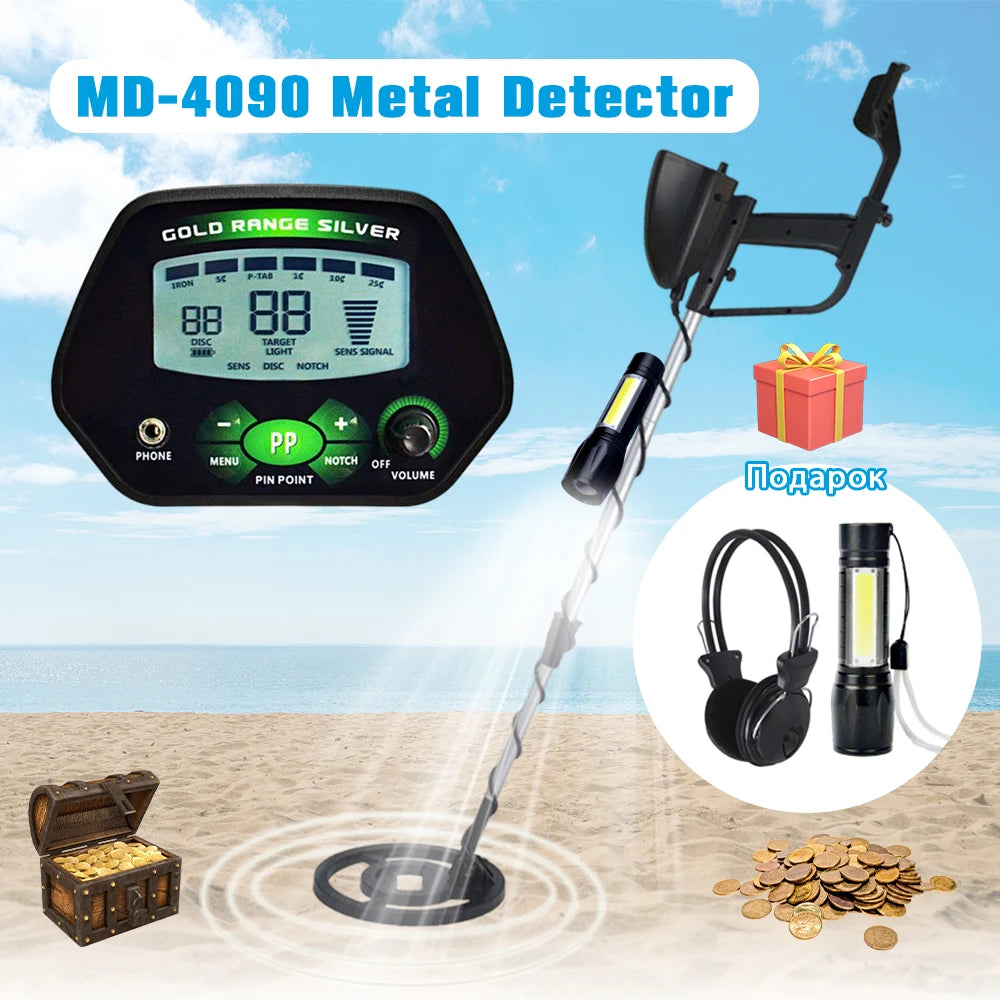 Real Instruments MD-4090 Digital Underground Metal Detector – High-Precision LCD Display with Pinpoint Function, Adjustable Sensitivity & Discrimination, Waterproof Coil – Ideal for Coins, Jewelry & Relic Hunting