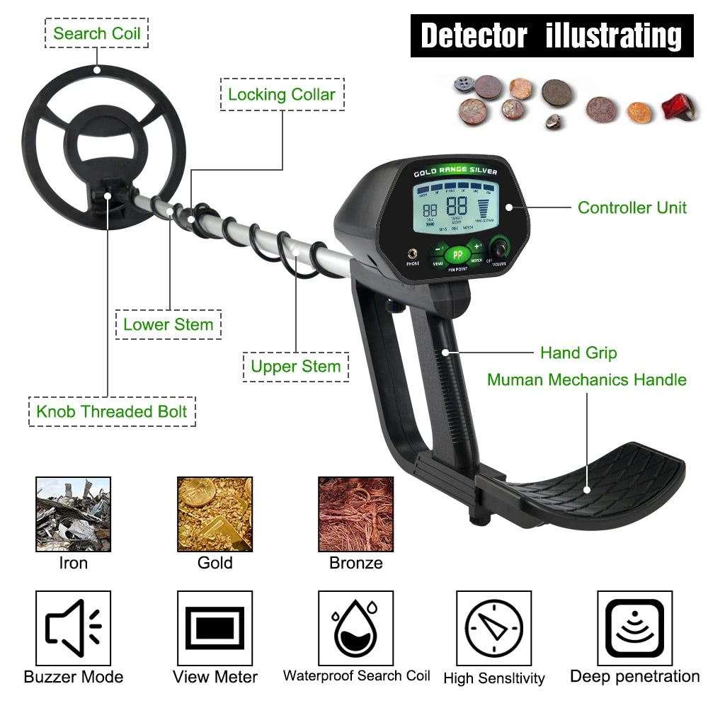 Real Instruments MD-4090 Digital Underground Metal Detector – High-Precision LCD Display with Pinpoint Function, Adjustable Sensitivity & Discrimination, Waterproof Coil – Ideal for Coins, Jewelry & Relic Hunting
