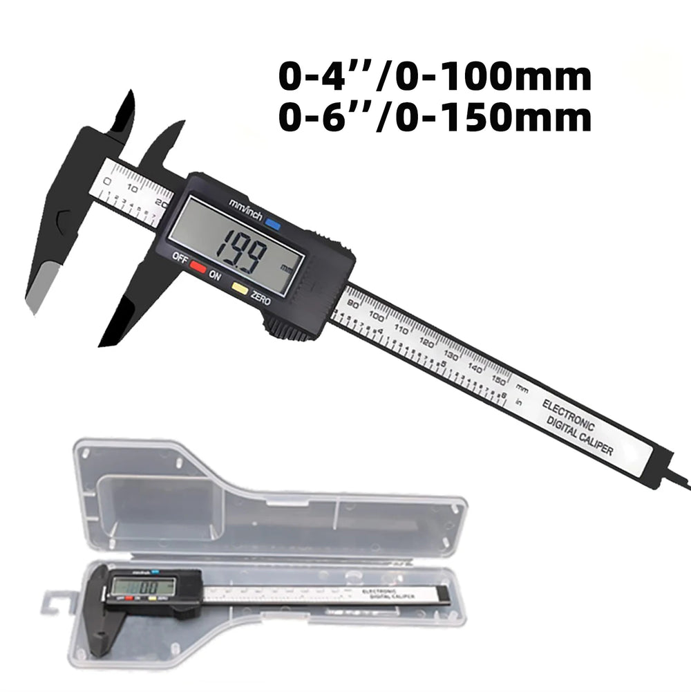 Real Instruments Digital Vernier Caliper 150mm (6 Inch) – Carbon Fiber Body with Plastic Cover Case | LCD Display, Metric & Inch Conversion, Precise Measuring Tool