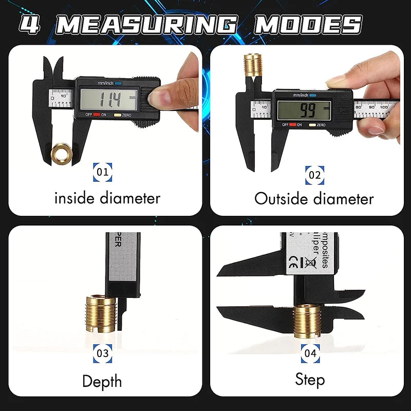 Real Instruments Digital Vernier Caliper 150mm (6 Inch) – Carbon Fiber Body with Plastic Cover Case | LCD Display, Metric & Inch Conversion, Precise Measuring Tool