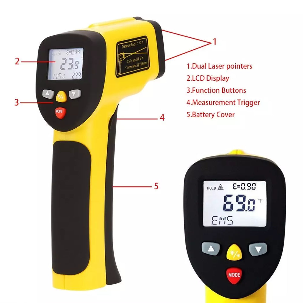 Real Instruments Laser Infrared Thermometer Non-Contact Digital Handheld Temperature Gun With Back Light LCD Display IR Thermometer For Industrial, Kitchen Cooking, Ovens (IR-1050)