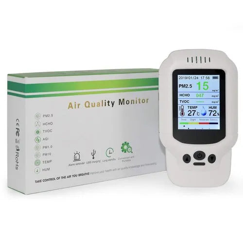 Real Instruments Indoor Air Quality Monitor, HCHO Formaldehyde Detector, Temperature Reader, Pollution Tester & Sensor, Measure TVOC Volatile Organic Compound, PM1.0 PM2.5 PM10 Particulate, AQM-06