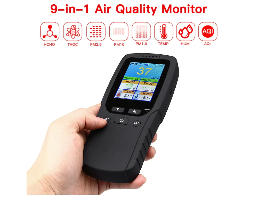 Real Instruments 8-in-1 Air Quality Monitor PM2.5, PM10, HCHO Meter AQM-05