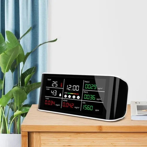Real Instruments Air Quality Monitor Indoor 9 in 1 Air Quality Meter Portable CO2 Monitor Formaldehyde Detector VOC Sensor AQI Index PM2.5 PM10 and Humidity Temp & Time Air Monitor, AQM-08