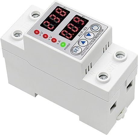 Real Instruments 63A AVP-63 Din Rail Dual Display Adjustable Intelligent Over Voltage Current And Under Voltage Protective Device Protector Relay Over Current Protection Home Usage Dual LED Display