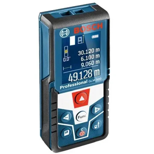 Bosch GLM 500 Professional Laser Distance Meter with 50m Range, High-Precision ±1.5mm Accuracy, 360° Tilt Sensor, Color Backlit Display, Multiple Measurement Modes & IP54 Dust & Splash Protection for Construction & Industrial Use, GLM500