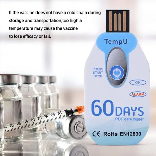 Real Instruments 60 Days Temperature Data Logger USB with PDF Report Single Use Thermometer Logger Disposable Temperature Recorder for Cold Chain Transportation Freezer Lab IP67 Waterproof, TempU02-60