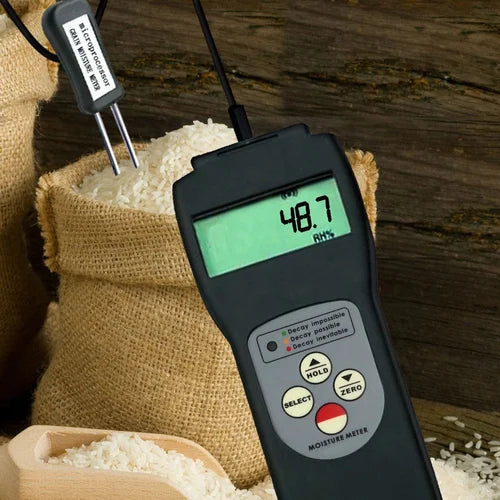 Real Instruments Grain Moisture Meter MD-7825G with 0-80% Moisture Range, Temperature Measurement, Large LCD Display, Stainless Steel Probe, Adjustable Calibration for Various Grains, Agricultural and Industrial Applications Lightweight & Portable Design